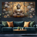 Golden Buddha Wall Art Canvas Print | Zen Meditation Floral