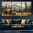 Rustic Grizzly 399 Bear Family Wall Art Canvas Print