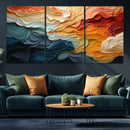 Blue Orange Abstract Wave Wall Art Canvas Print, Framed Blue