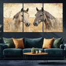 Chines Ink Style Grunge Horses Wall Art Canvas Print