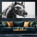 Winter Horse Canvas Print | Large 3-Panel Black White Equine