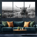 Scottish Highland Cow Wall Art | Black and White Canvas