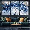 Blue and Gold Abstract Tree Wall Art Canvas Print | Modern