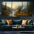 Wood Cabin Retreat Mountain at Sunset Wall Art Print -