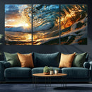 Ocean Wave at Sunset Canvas Wall Art – Vibrant Coastal Beach