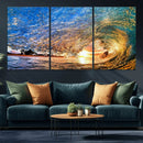 Ocean Wave at Sunset Canvas Wall Art – Vibrant Coastal Beach