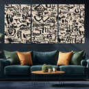 Abstract Love and Chaos Canvas Print, Black Symbols on Beige