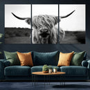 Highland Cow Wall Art | Black and White Farmhouse Decor |