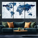 Modern Blue World Map Canvas Print – Framed Wall Art,