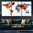 Colorful World Map Canvas Wall Art Print, Contemporary