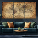 Vintage World Map Wall Art Canvas – Antique Style Push Pin