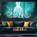 Green Octopus Abstract Wall Art Canvas Print
