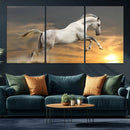 Large Wall Art Canvas Print – White Jumping Horse Sunset