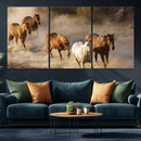 Large Wall Art 5 Horses Running on Sand Canvas Print