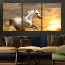 Large Wall Art Galloping White Horse at Sunset Canvas Print