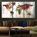 Vintage World Map Canvas Wall Art Print, Warm Tone Global