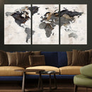 Abstract Map Printing - Modern World Map Canvas Wall Art for