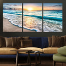 Sunset Beach Waves Canvas Wall Art – 5-Panel Ocean Sunset