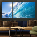 Blue Big Wave Surfing Ocean Canvas Wall Art Artwork Print