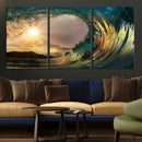Golden Wave Sunset Canvas Print – Large Coastal Wall Art for