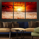 Red Sunset Ocean Beach Canvas Wall Art Beach Canvas, Coastal