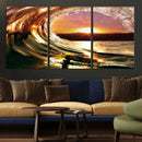 Golden Wave Sunset Triptych Canvas Art, Giclee Canvas Print