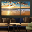 Golden Sunset Beach Print Canvas Wall Art, Giclee Canvas