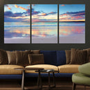 Tranquil Pastel Sunset Beach Triptych Canvas Art, Soothing