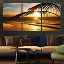 Golden Tropical Beach Sunset Canvas Triptych, Coastal Palm by MyGreatCanvas | Canvas Wall Art Prints | Photo Prints & Wall Decor