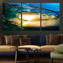 Ocean Wave at Sunset Canvas Art, Large Wall Print of Vibrant