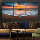 Sunset Beach Canvas Wall Art – Colorful Ocean Waves Triptych