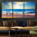 Tropical Beach Sunset Canvas Art, Ocean Waves and Sandy