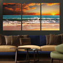 Golden Sunset Beach Canvas Wall Art – Triptych Seascape