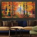 Autumn Red Forest Triptych Canvas Wall Art Print, Forest