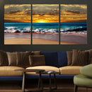 Ocean Sunrise Over Golden Beach Waves, Giclee Canvas Wall