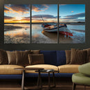 Small Boat At The Beach Sunset Wall Art, Boat Sunset Wall