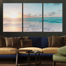 Tranquil Ocean Beach Sunset Canvas Wall Art | 3-Panel
