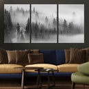 Foggy Misty Forest Canvas Wall Art – Black and White