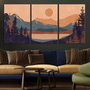 Modern Boho Sunset Canvas Print, Mountain Landscape Triptych