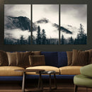 Forest Mountain Print - Black and White Canvas Wall Art with