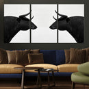 Spanish Bull Art - Framed Black and White Bull Canvas Print