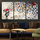 Banksy Art Butterfly Girl Explosion Canvas Art – Vibrant