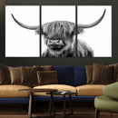 Grayscale Scottish Highland Cow Cattle Art Print Farmhouse by MyGreatCanvas | Canvas Wall Art Prints | Photo Prints & Wall Decor
