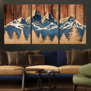 Rustic Wood Style Mountain Wall Art, Nature Forest Canvas
