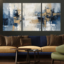 Modern Abstract Canvas Wall Art in Blue and Gold Tones |