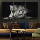 Lion Couple Wall Art Canvas Print – Elegant Black and White