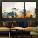 Abstract Watercolor Mountains and Trees Autumn Wall Art,