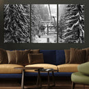 Winter Ski Lift Black and White Canvas Wall Art – Alpine