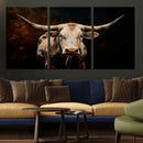Texas Longhorn Wall Art | 3-Panel Large Texas Longhorn