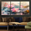 Lotus Flower Wall Art | 3-Panel Giclee Canvas Print of Pink